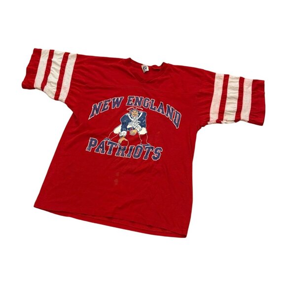 Vintage 80's Logo 7 New England Patriots 3/4 Short Sleeve Shirt Red Men's Large - Picture 4 of 9